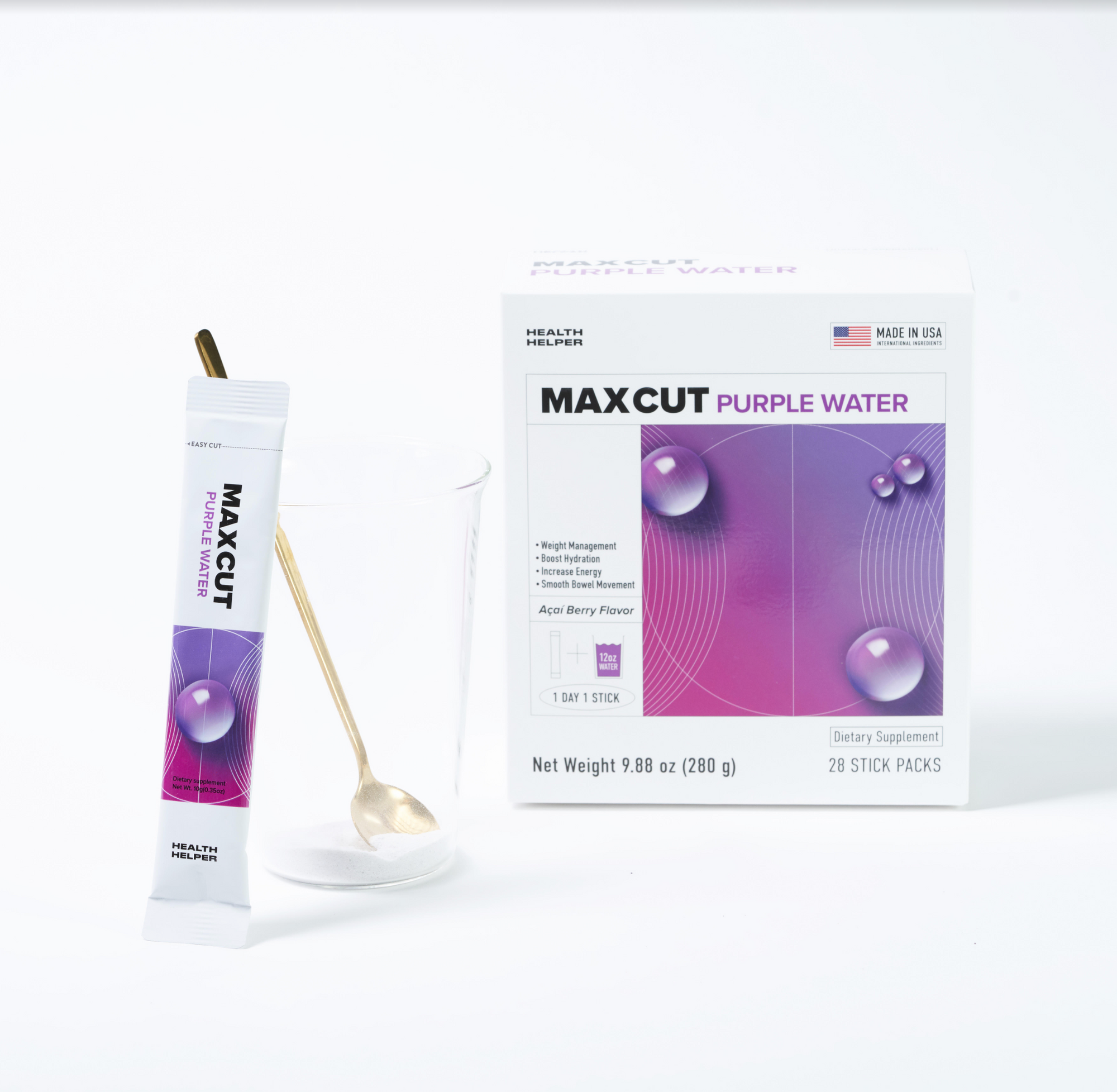 Maxcut Purple Water - weight management, boost hydration, increase energy, smooth bowel movement, acai berry flavor